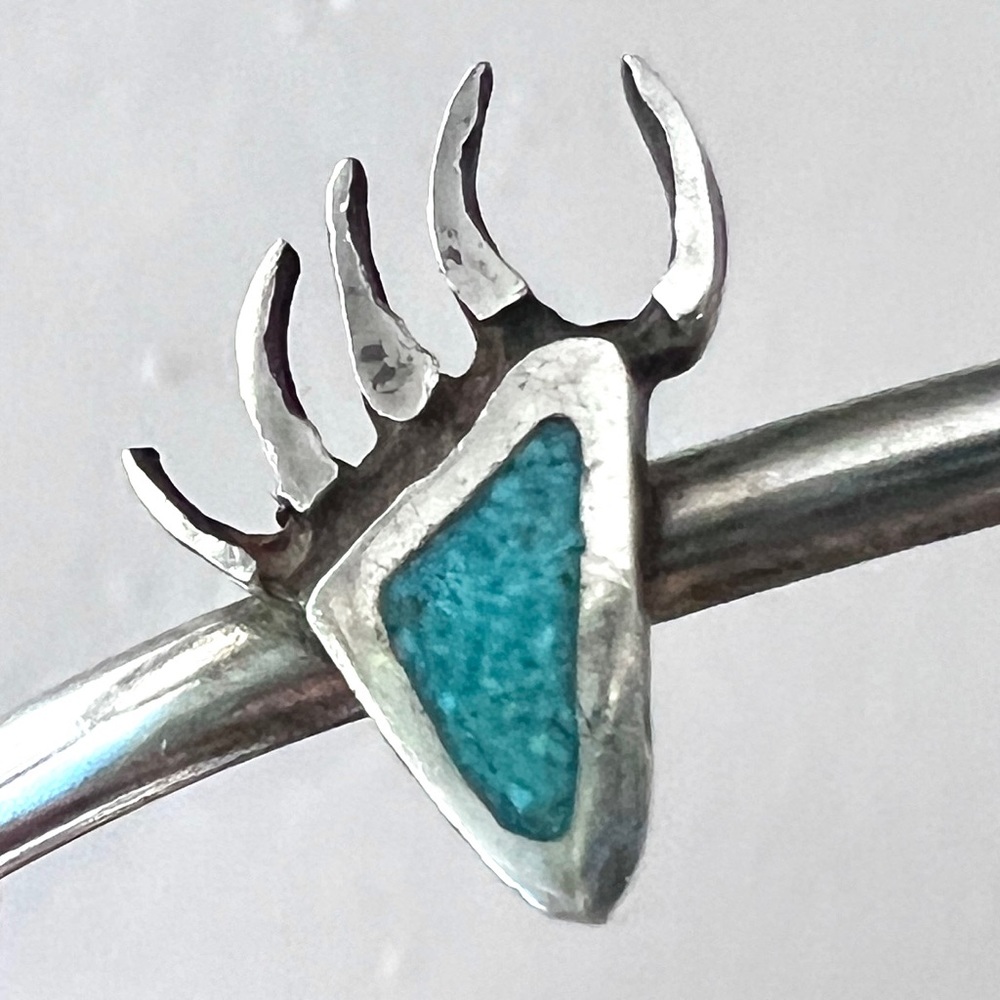 1970s VINTAGE Bear Claw Crushed Turquoise Sterling Silver Stacker Cuff NOS - Picture 4 of 8
